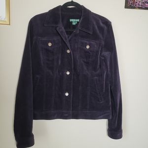 Lauren Ralph Lauren LRL Jeans Corduroy Trucker Purple Full Button Coat Jacket M